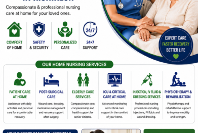 Professional home care nursing service in Rishikesh by Panacea Hospital featuring trained nurses providing elderly care, patient care at home, post-surgical support, ICU care, and healthcare assistance at home.